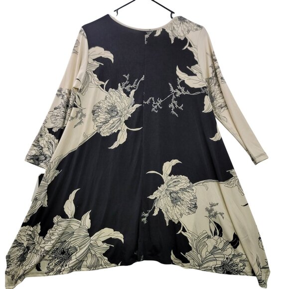 Clara Sun Woo Womens Black Cream Floral High-Low Tunic Top Small USA Made New - Picture 2 of 7